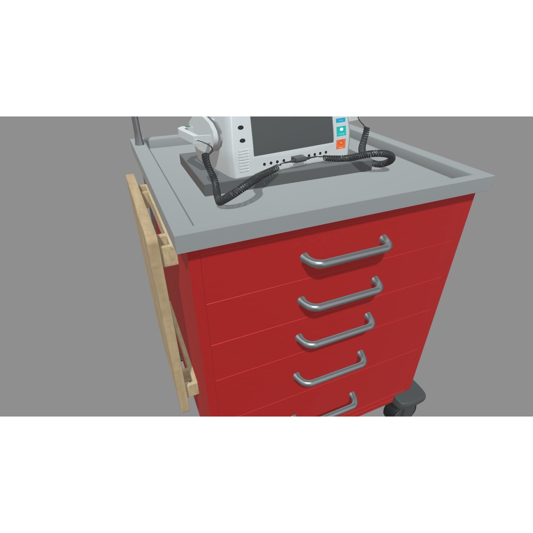 Emergency Cart 3D Model – Low-Poly Hospital Equipment with Defibrillator - View 10