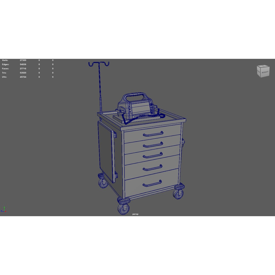 Emergency Cart 3D Model – Low-Poly Hospital Equipment with Defibrillator - View 11