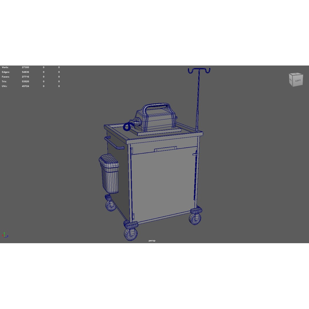 Emergency Cart 3D Model – Low-Poly Hospital Equipment with Defibrillator - View 12