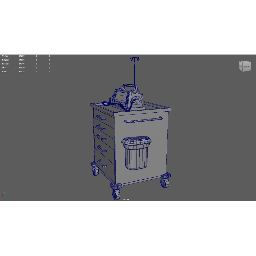 Emergency Cart 3D Model – Low-Poly Hospital Equipment with Defibrillator - View 13