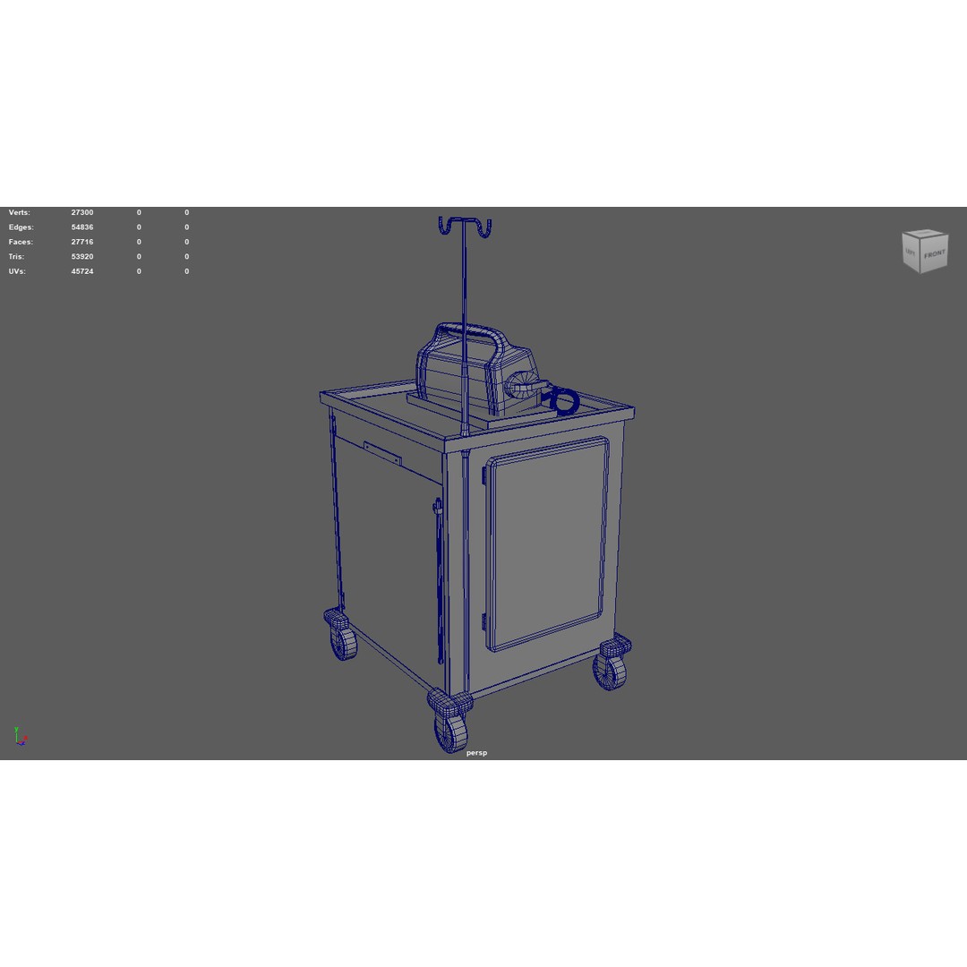 Emergency Cart 3D Model – Low-Poly Hospital Equipment with Defibrillator - View 14