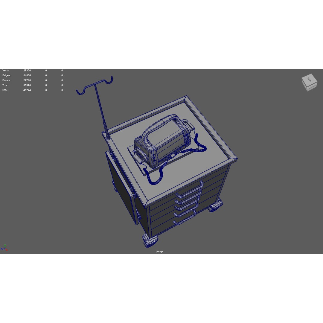 Emergency Cart 3D Model – Low-Poly Hospital Equipment with Defibrillator - View 15