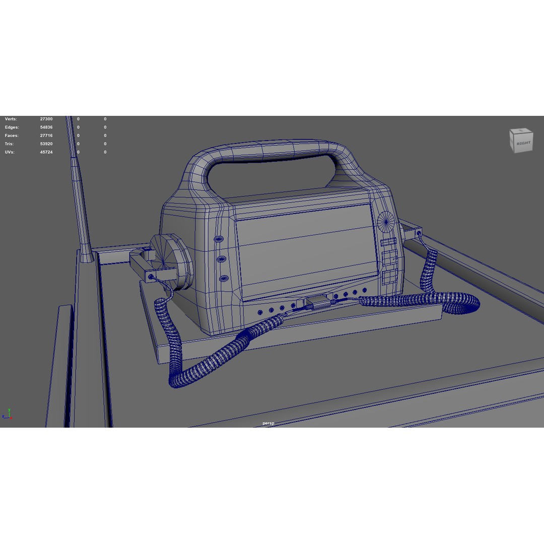Emergency Cart 3D Model – Low-Poly Hospital Equipment with Defibrillator - View 17