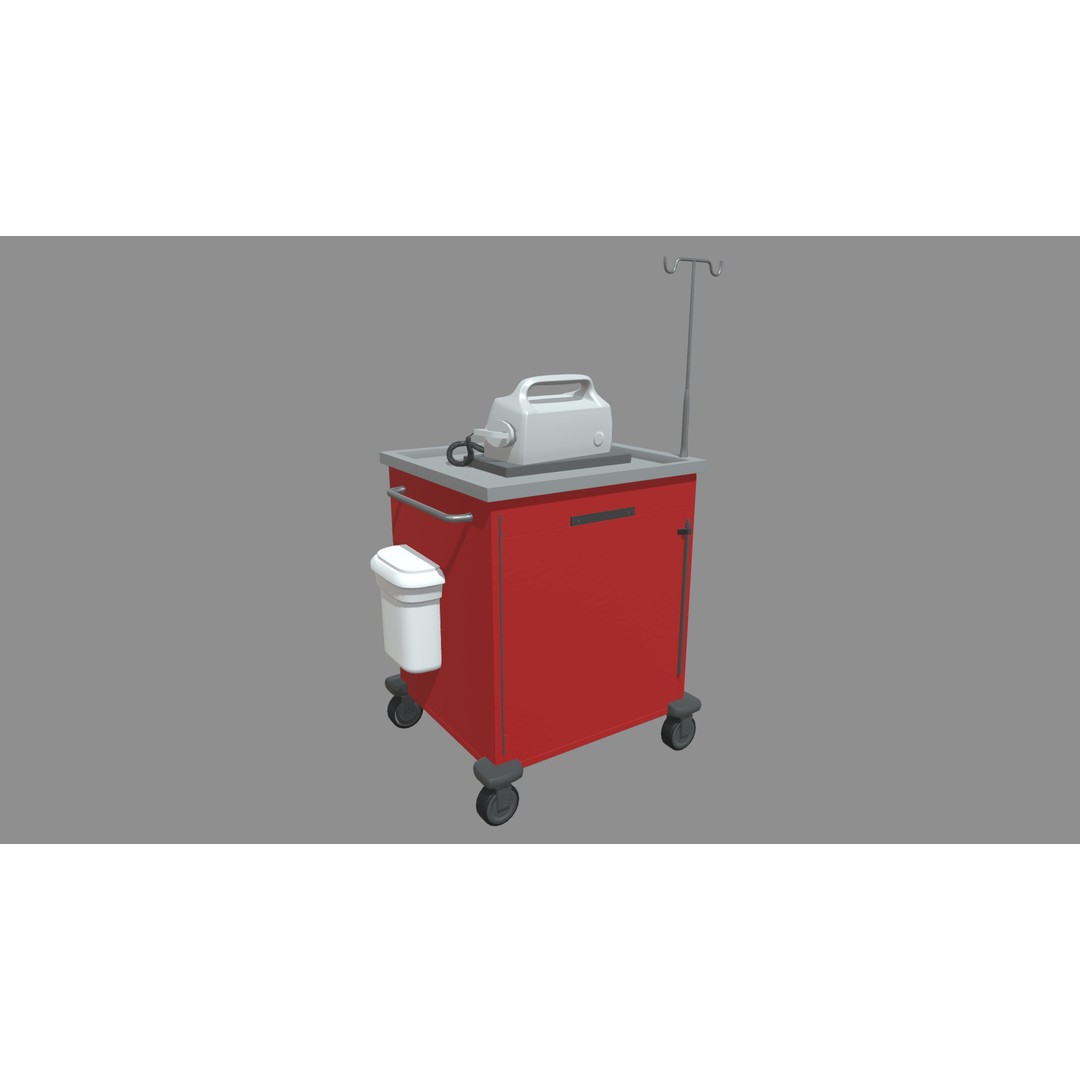 Emergency Cart 3D Model – Low-Poly Hospital Equipment with Defibrillator - View 4