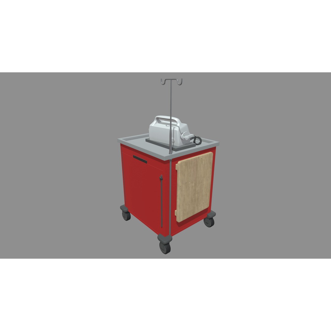 Emergency Cart 3D Model – Low-Poly Hospital Equipment with Defibrillator - View 5
