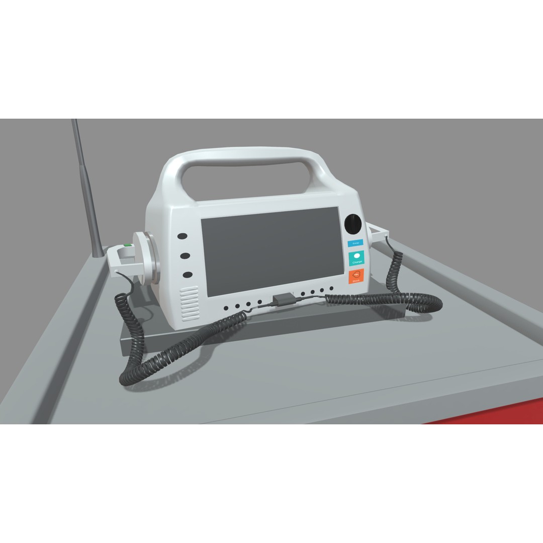 Emergency Cart 3D Model – Low-Poly Hospital Equipment with Defibrillator - View 6