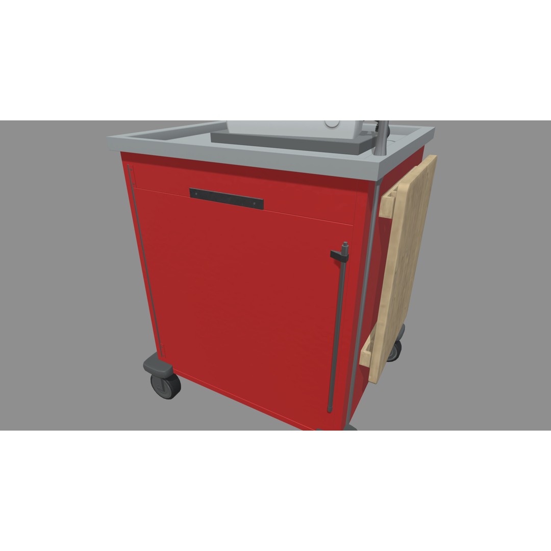 Emergency Cart 3D Model – Low-Poly Hospital Equipment with Defibrillator - View 8