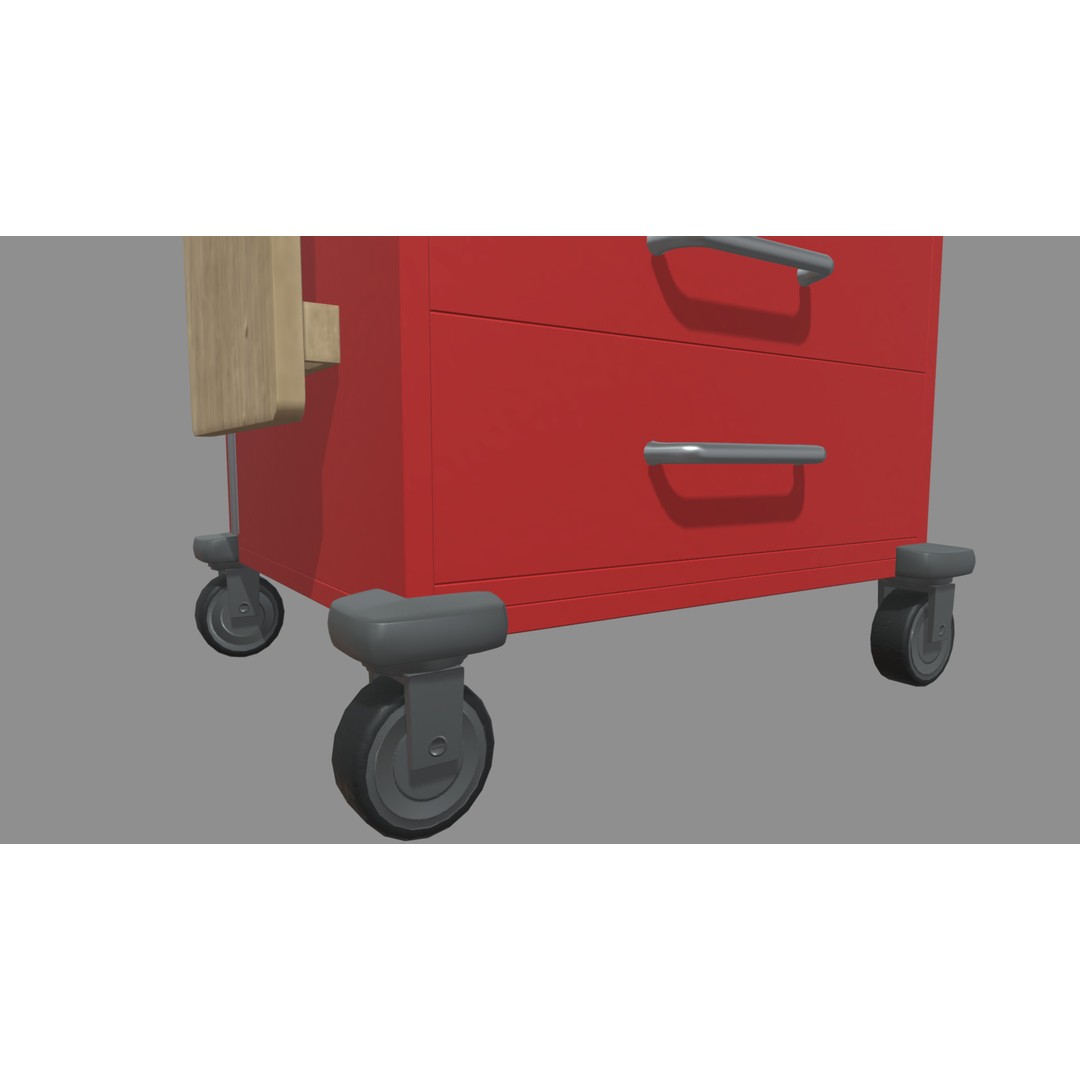 Emergency Cart 3D Model – Low-Poly Hospital Equipment with Defibrillator - View 9