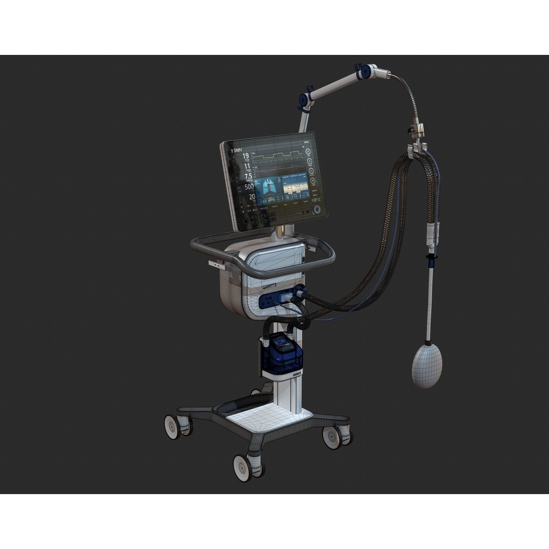 Medical Ventilator 3D Model – High Quality ICU System, FBX, OBJ - View 10