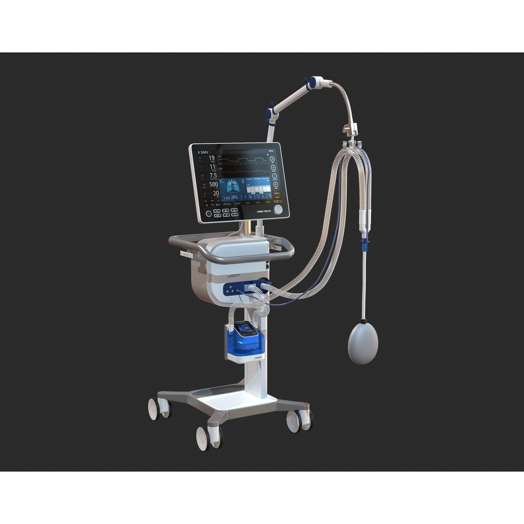 Medical Ventilator 3D Model – High Quality ICU System, FBX, OBJ - View 11