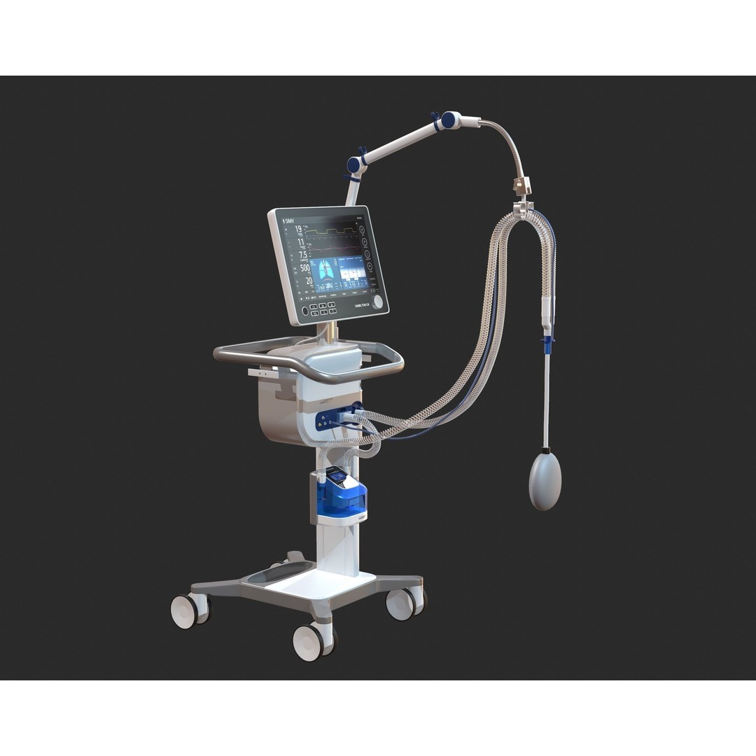 Medical Ventilator 3D Model – High Quality ICU System, FBX, OBJ - View 3
