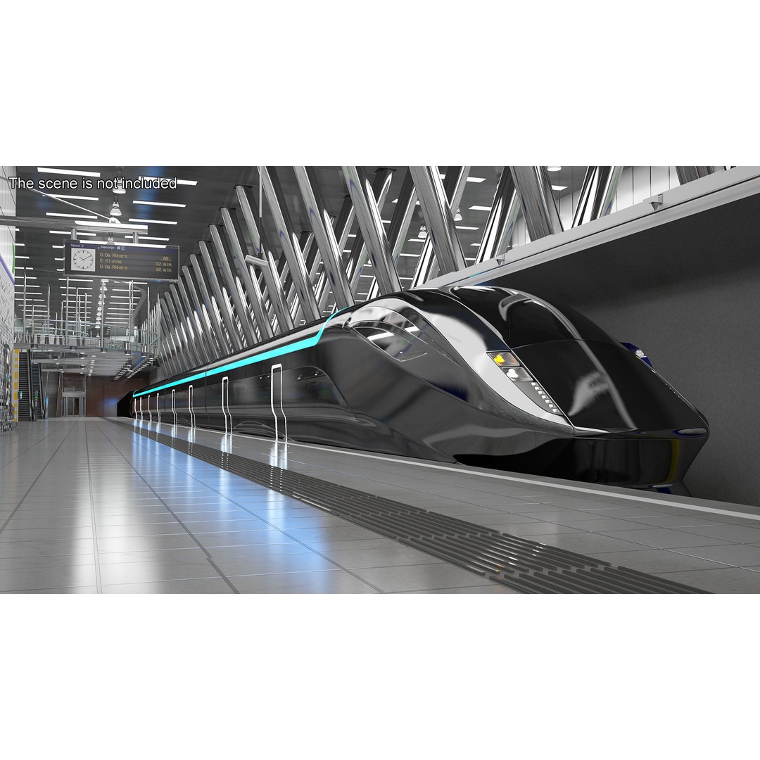 Futuristic Passenger Train 3D Model – Sci-Fi High-Speed Rail, PBR - View 3