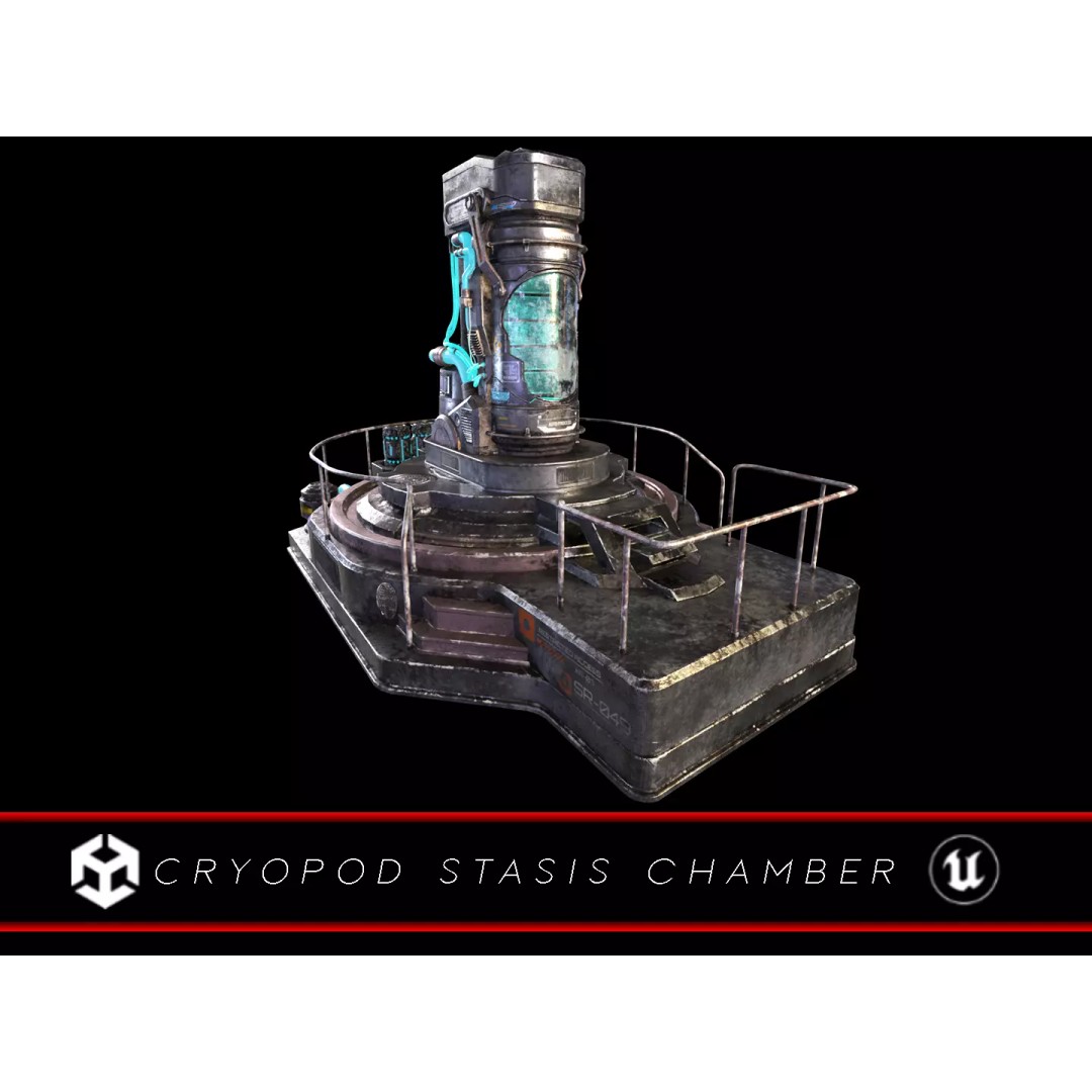 Cryopod Stasis Chamber 3D Model – Low Poly PBR Game Asset, FBX, OBJ - View 2