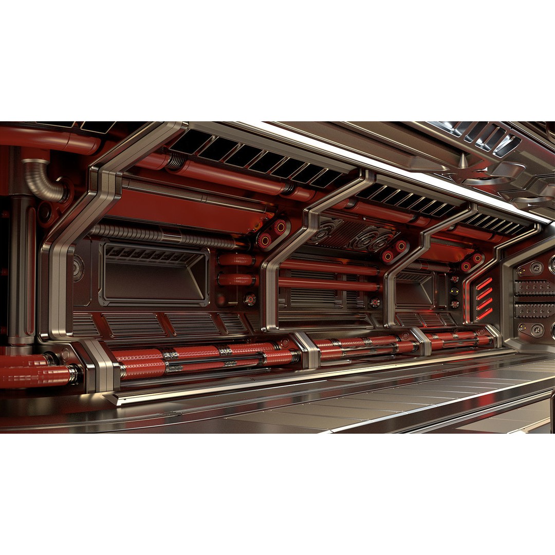 Sci-Fi Modular Corridor 3D Model – Standard Edition, FBX & OBJ - View 10