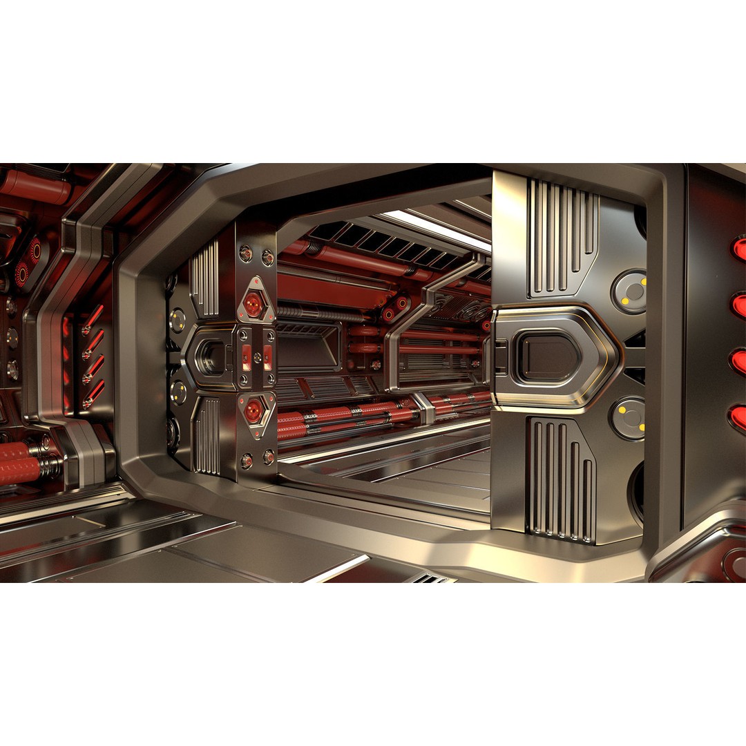 Sci-Fi Modular Corridor 3D Model – Standard Edition, FBX & OBJ - View 17