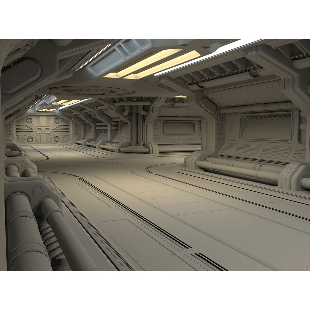 Sci-Fi Modular Corridor 3D Model – Standard Edition, FBX & OBJ - View 3