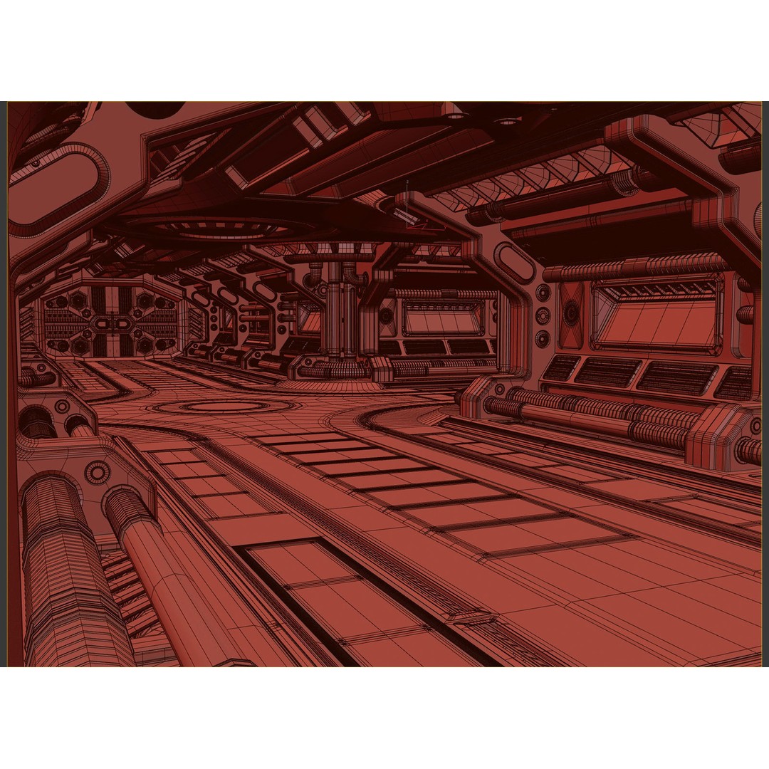 Sci-Fi Modular Corridor 3D Model – Standard Edition, FBX & OBJ - View 4