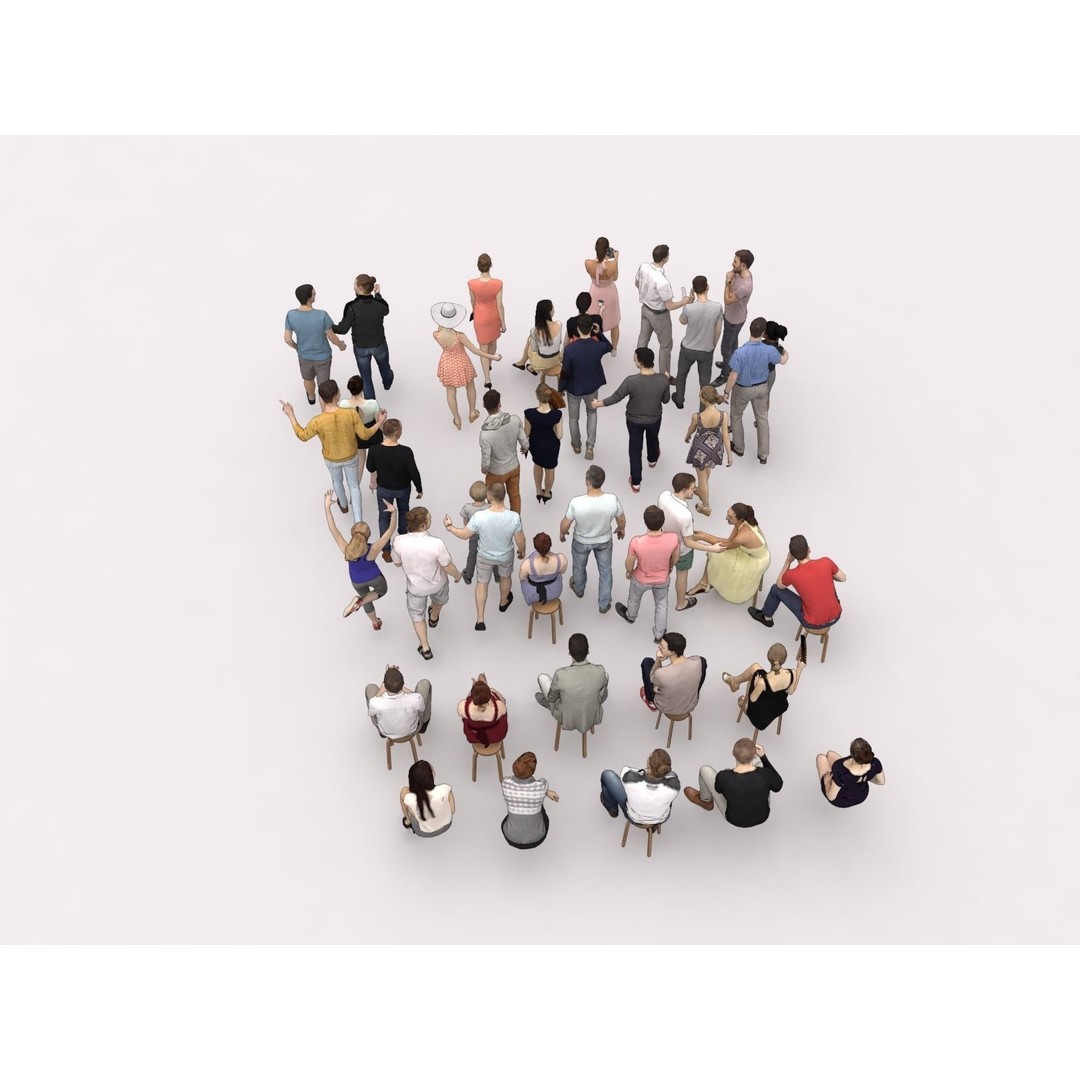 Crowd of 40 Scanned Characters 3D Model – Low Poly Elegant Sitting People - View 11