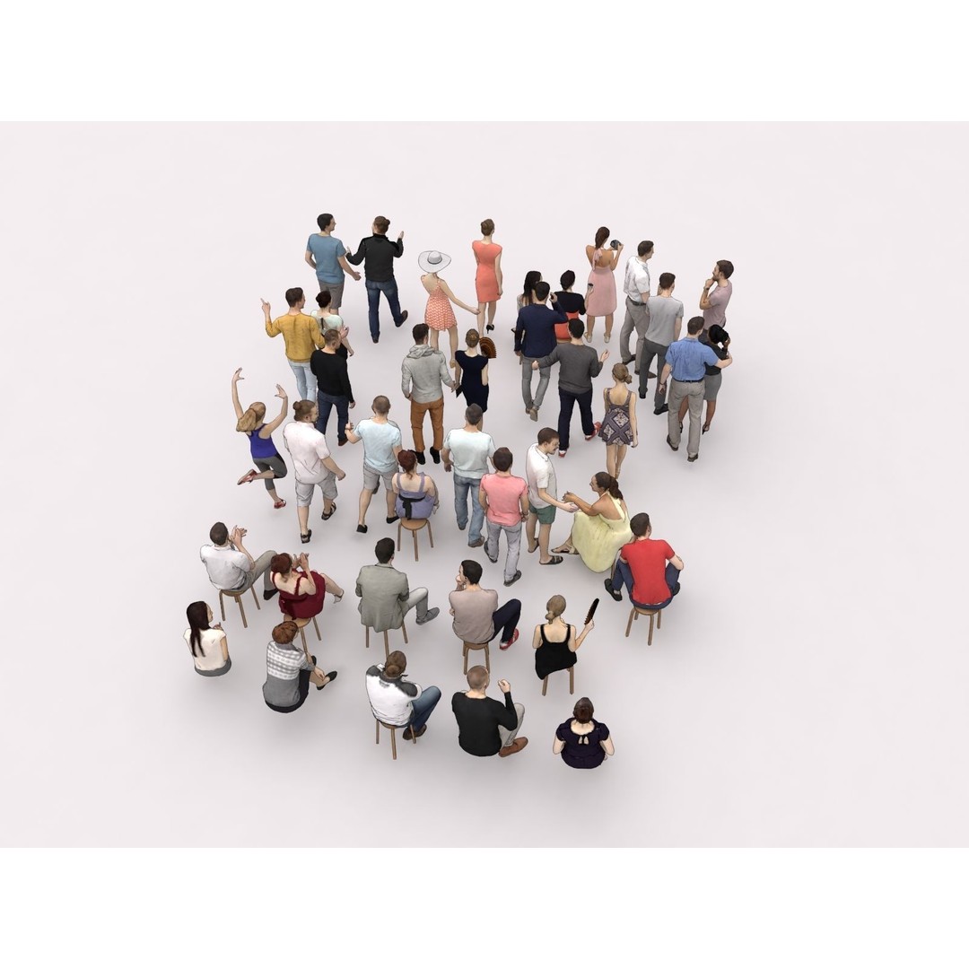 Crowd of 40 Scanned Characters 3D Model – Low Poly Elegant Sitting People - View 12