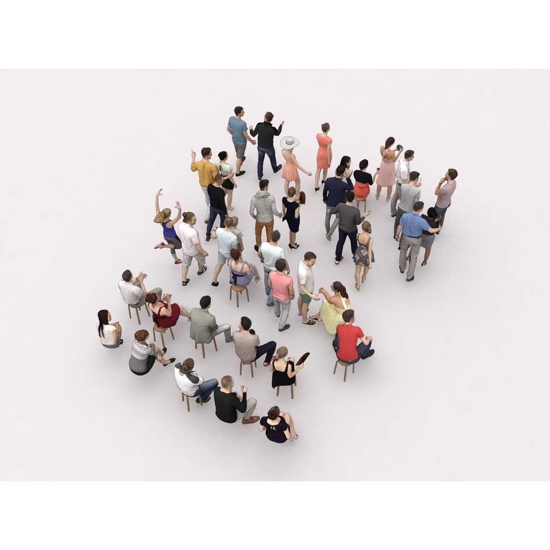 Crowd of 40 Scanned Characters 3D Model – Low Poly Elegant Sitting People - View 13