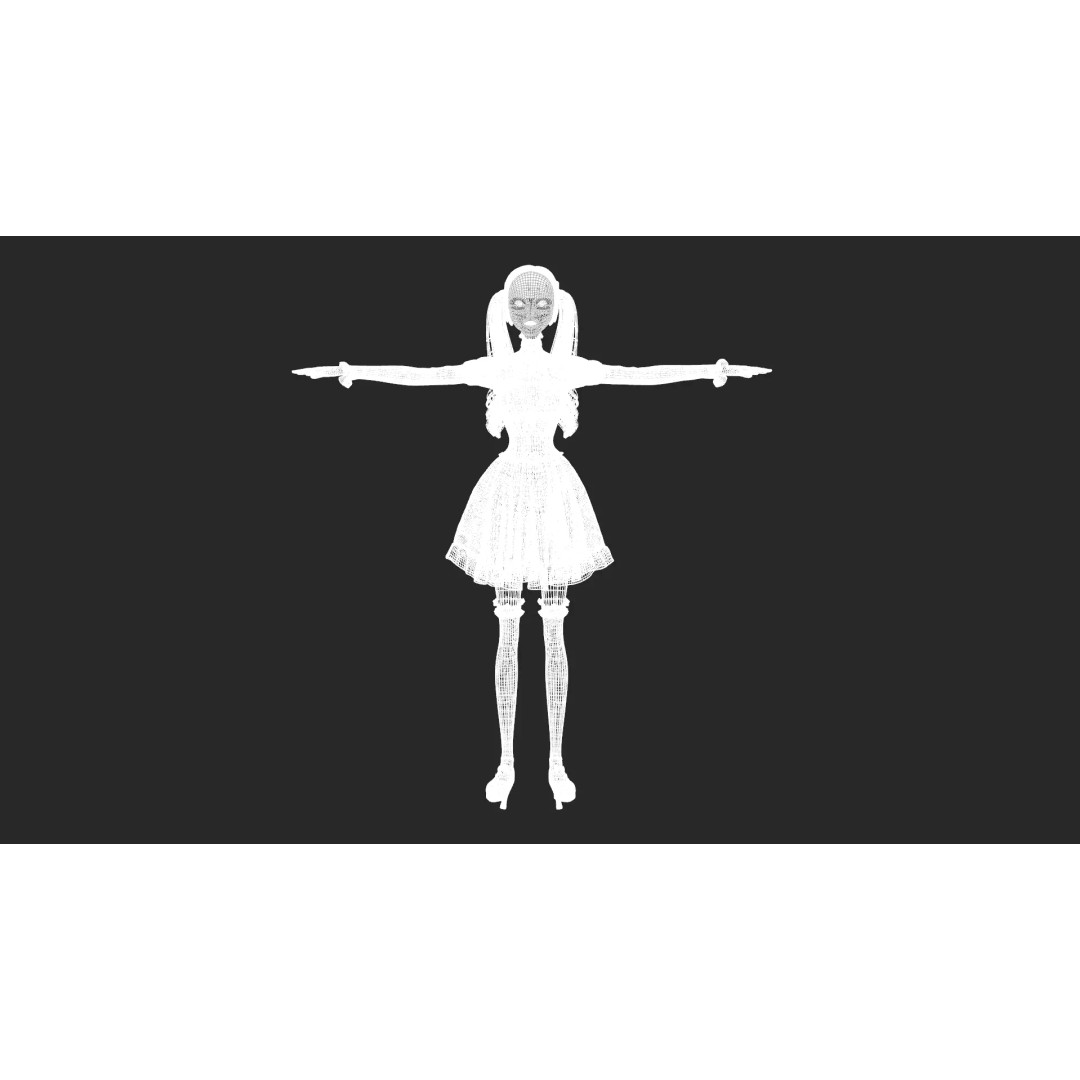 Gothic Girl 3D Model – Low Poly Character, Rigged, PBR, FBX