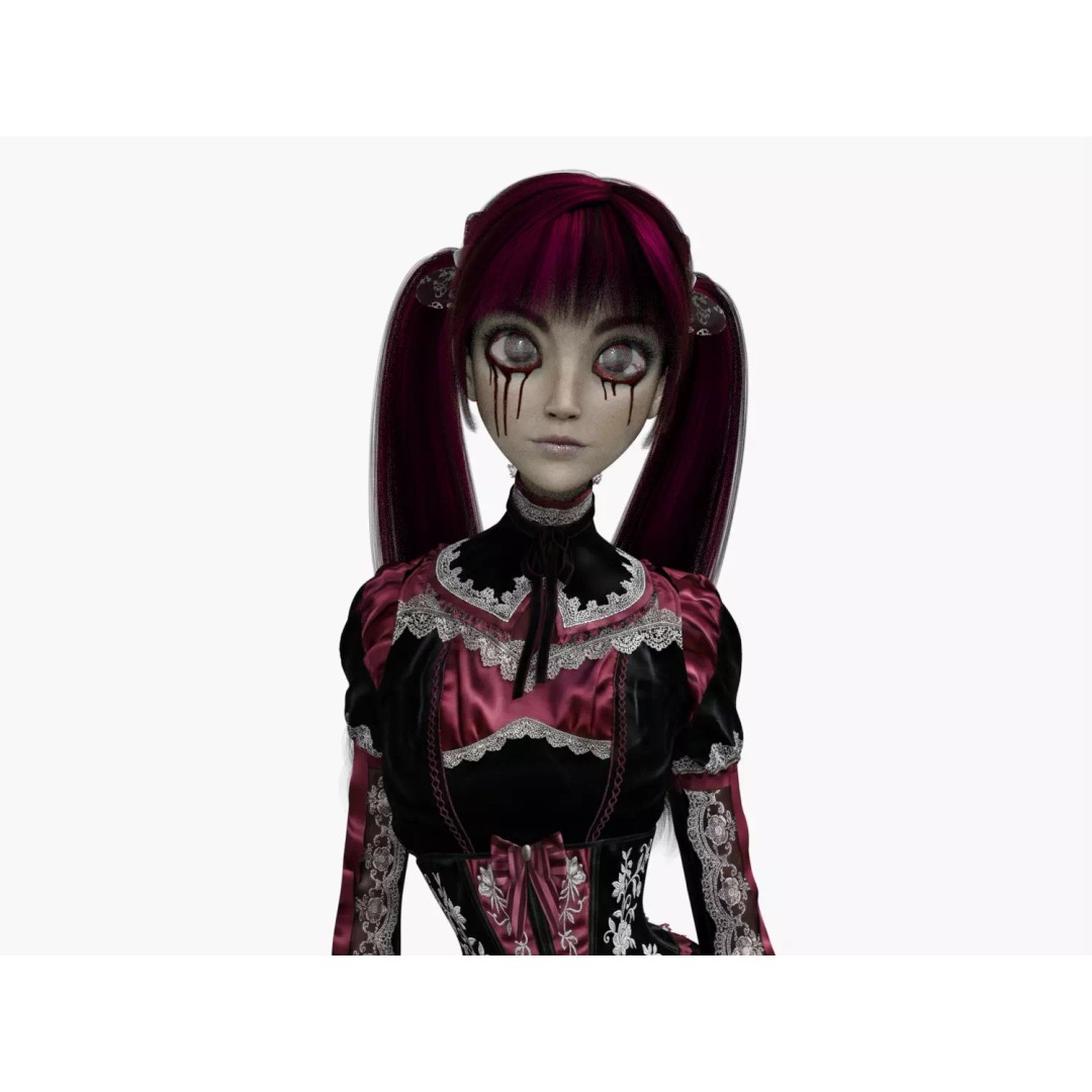 Gothic Girl 3D Model – Low Poly Character, Rigged, PBR, FBX - View 10