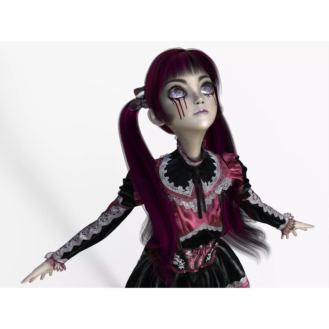 Gothic Girl 3D Model – Low Poly Character, Rigged, PBR, FBX - View 17