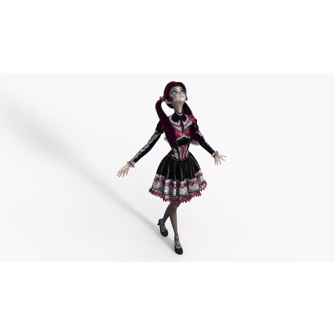 Gothic Girl 3D Model – Low Poly Character, Rigged, PBR, FBX - View 18