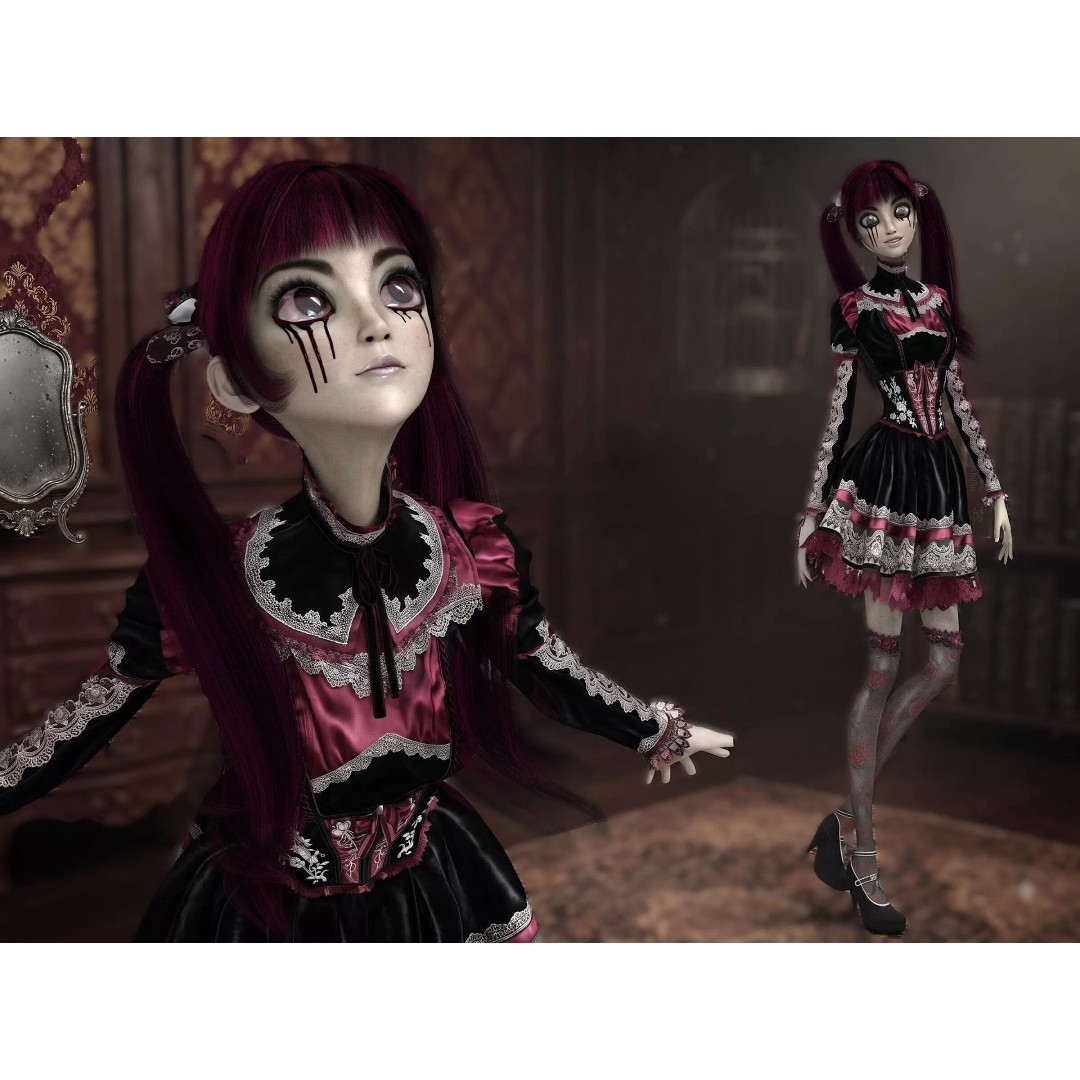 Gothic Girl 3D Model – Low Poly Character, Rigged, PBR, FBX - View 2