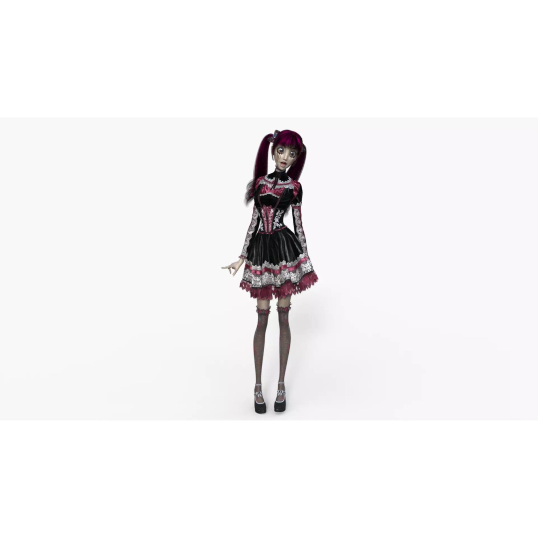 Gothic Girl 3D Model – Low Poly Character, Rigged, PBR, FBX - View 21