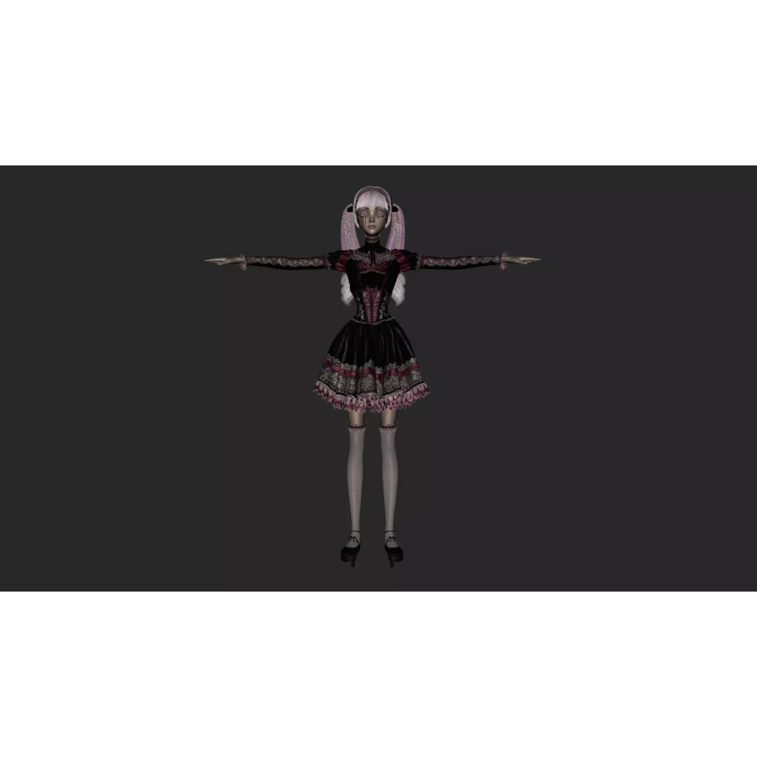 Gothic Girl 3D Model – Low Poly Character, Rigged, PBR, FBX - View 24