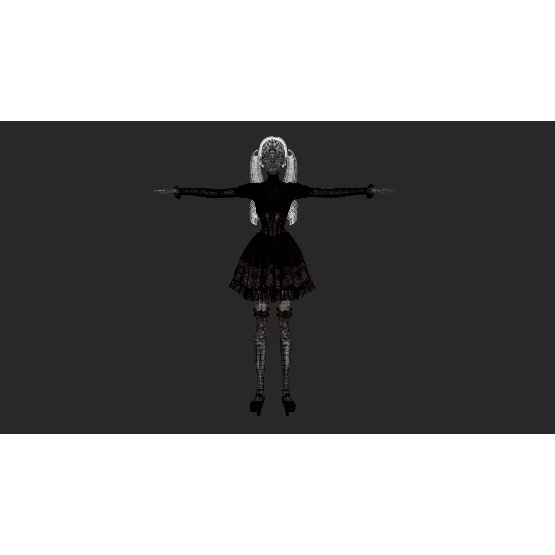 Gothic Girl 3D Model – Low Poly Character, Rigged, PBR, FBX - View 25
