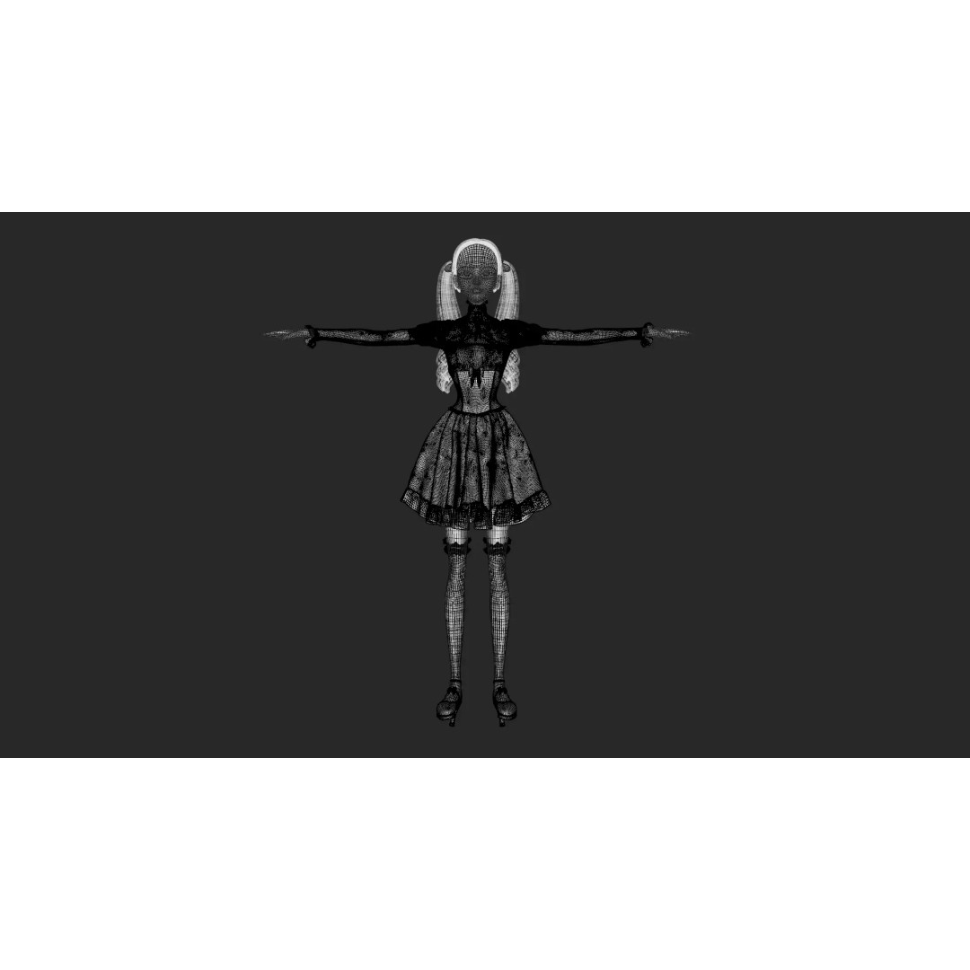 Gothic Girl 3D Model – Low Poly Character, Rigged, PBR, FBX - View 27