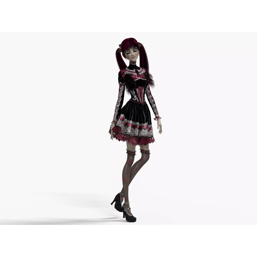 Gothic Girl 3D Model – Low Poly Character, Rigged, PBR, FBX - View 5