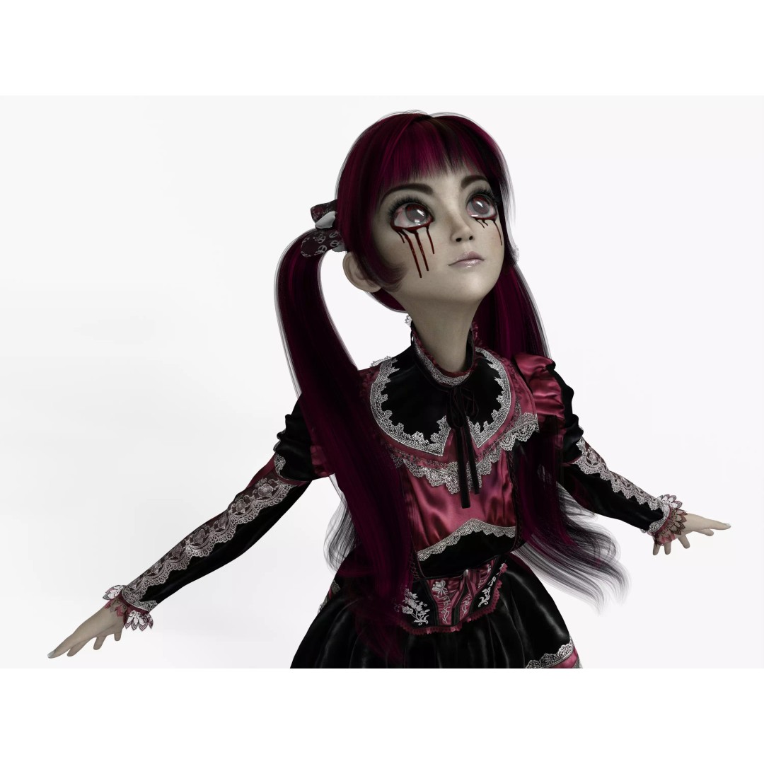 Gothic Girl 3D Model – Low Poly Character, Rigged, PBR, FBX - View 6
