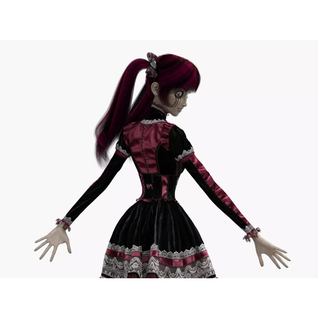 Gothic Girl 3D Model – Low Poly Character, Rigged, PBR, FBX - View 9