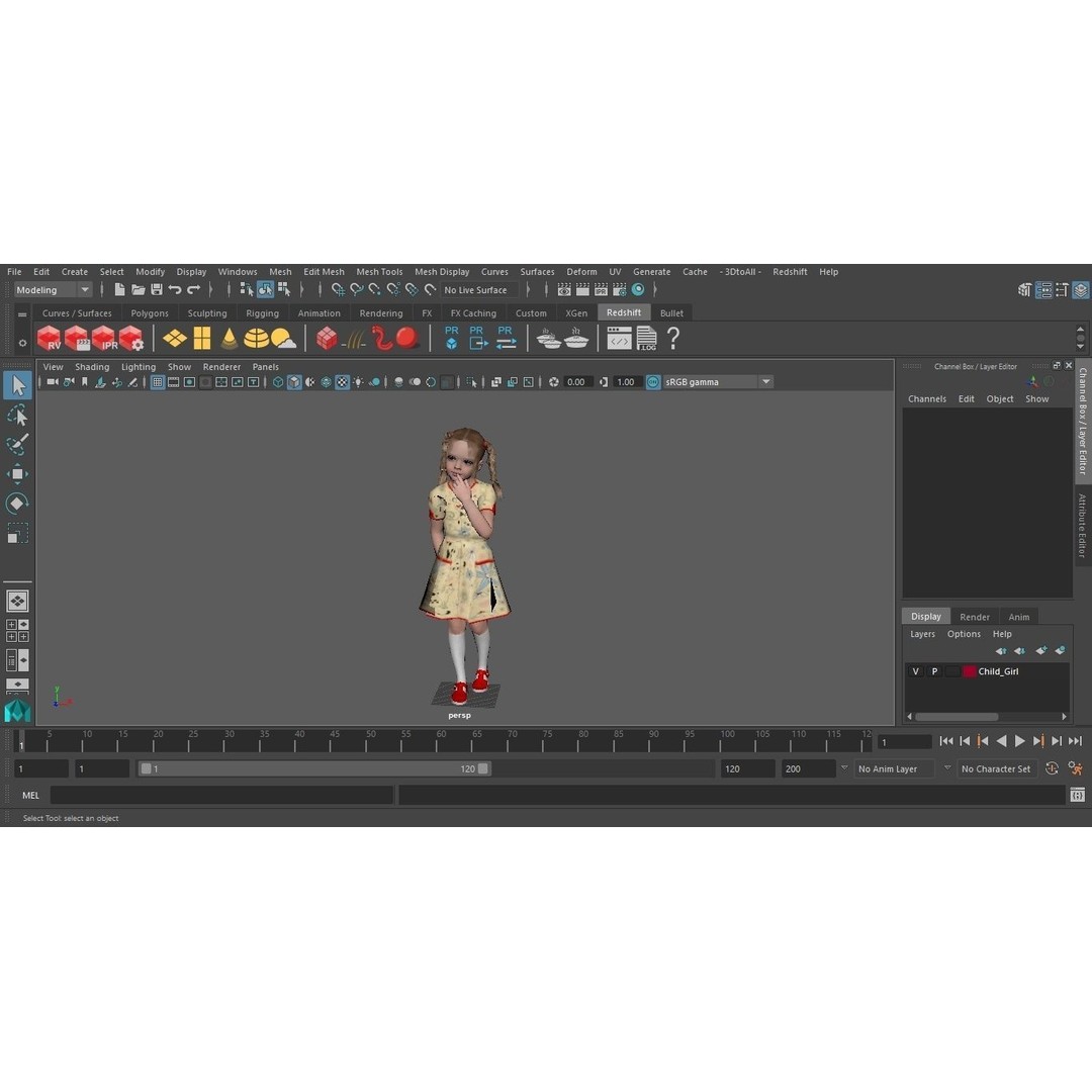 Child Girl 3D Model – Casual Fashion Character, PBR Textures