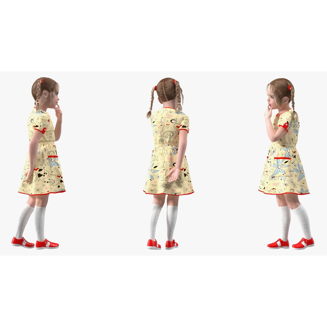 Child Girl 3D Model – Casual Fashion Character, PBR Textures - View 10