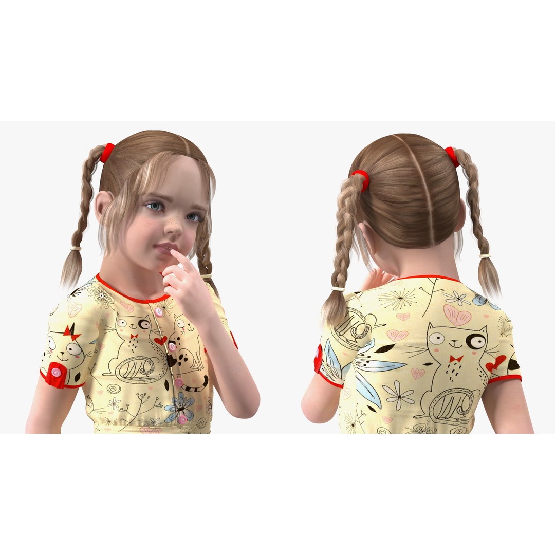 Child Girl 3D Model – Casual Fashion Character, PBR Textures - View 11