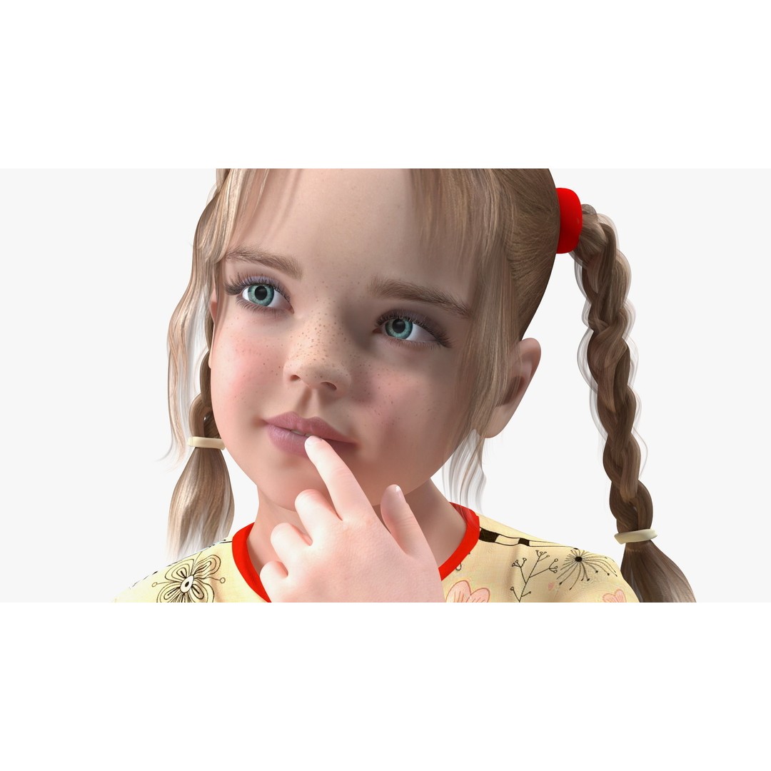Child Girl 3D Model – Casual Fashion Character, PBR Textures - View 12