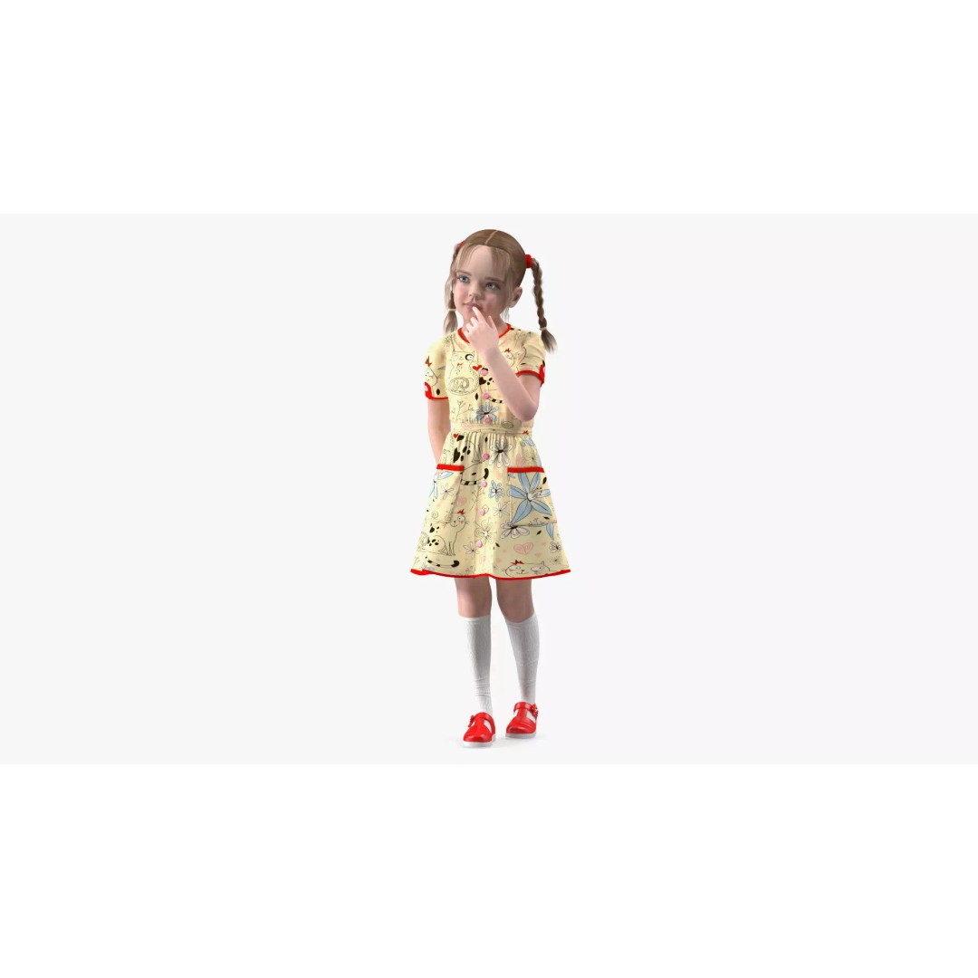 Child Girl 3D Model – Casual Fashion Character, PBR Textures - View 2
