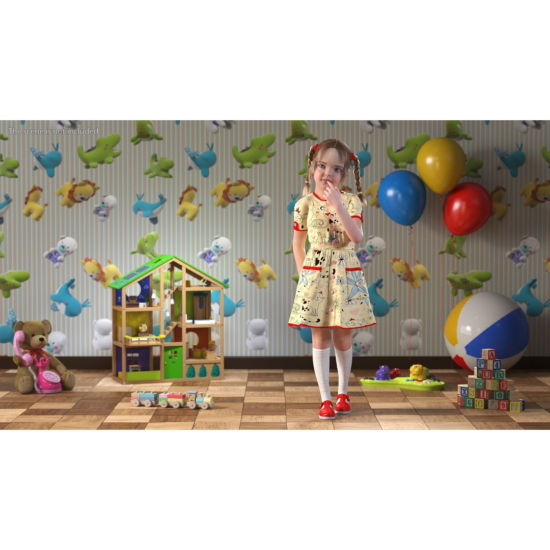 Child Girl 3D Model – Casual Fashion Character, PBR Textures - View 3