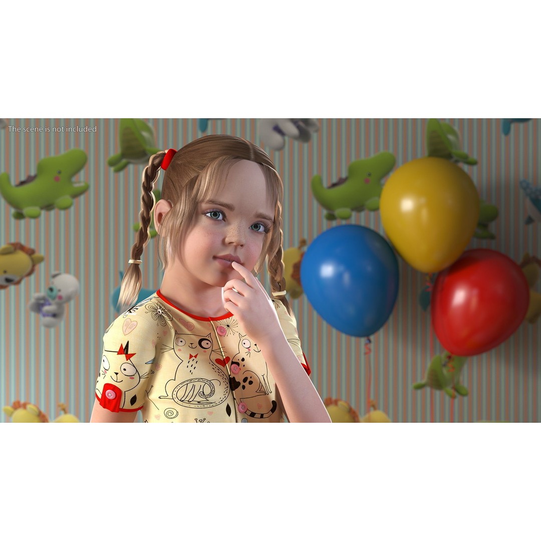 Child Girl 3D Model – Casual Fashion Character, PBR Textures - View 4