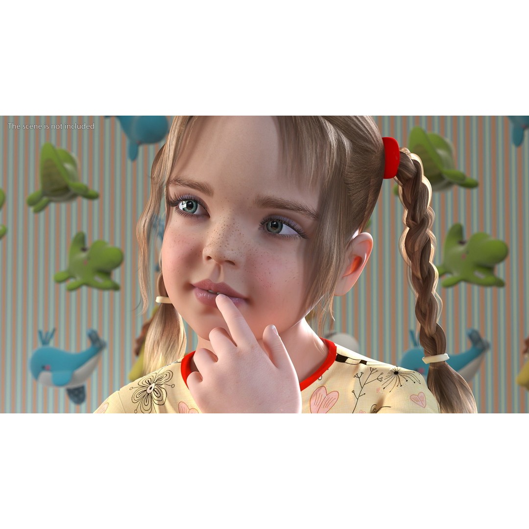 Child Girl 3D Model – Casual Fashion Character, PBR Textures - View 5
