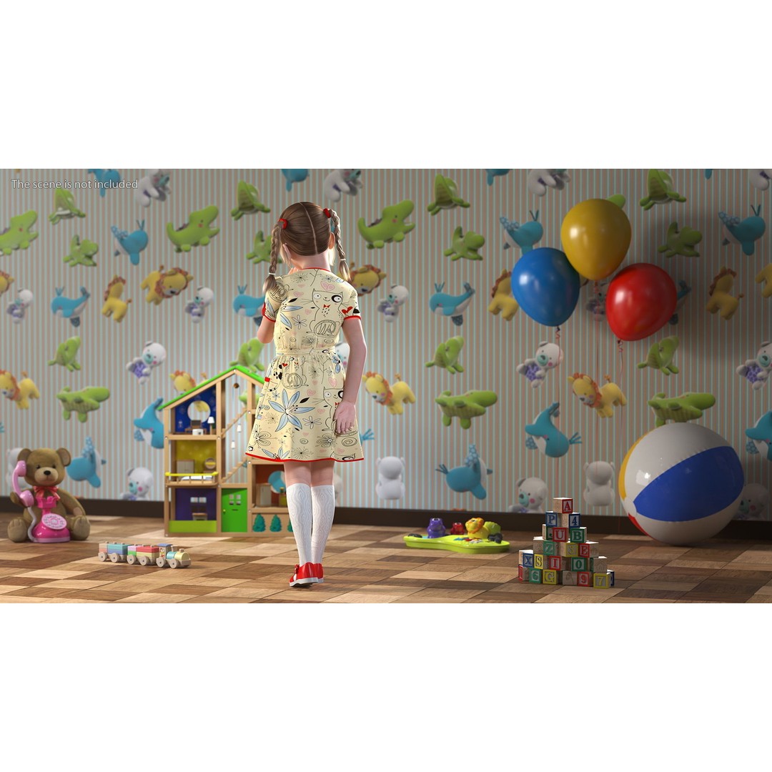Child Girl 3D Model – Casual Fashion Character, PBR Textures - View 6