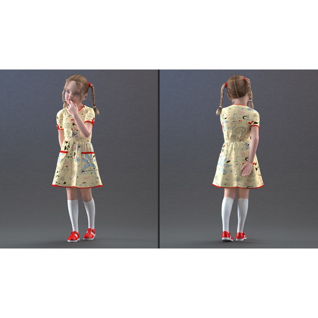 Child Girl 3D Model – Casual Fashion Character, PBR Textures - View 8