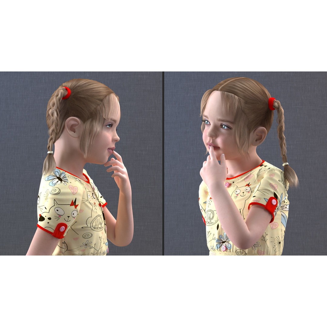 Child Girl 3D Model – Casual Fashion Character, PBR Textures - View 9