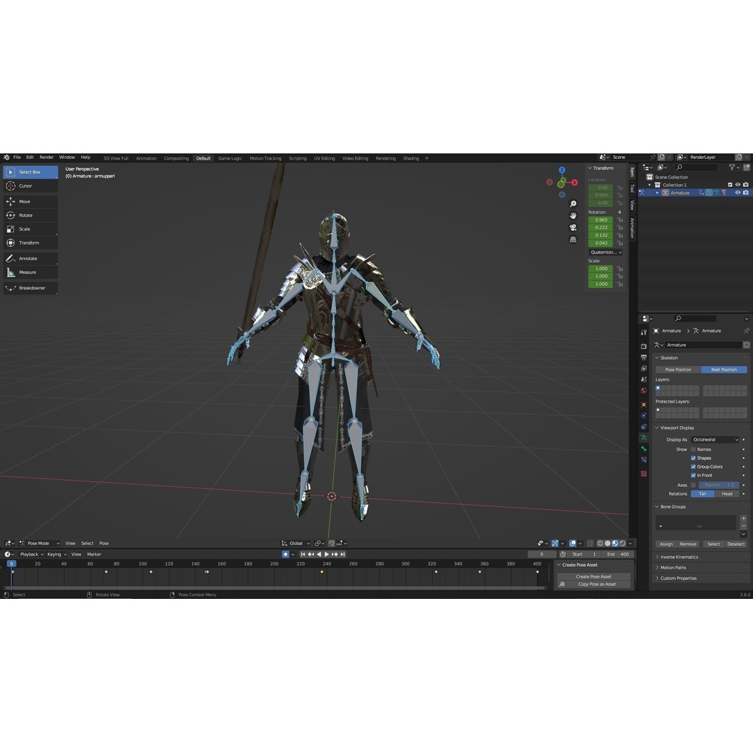Knight 3D Model – Low Poly Rigged Character with 18 Animations