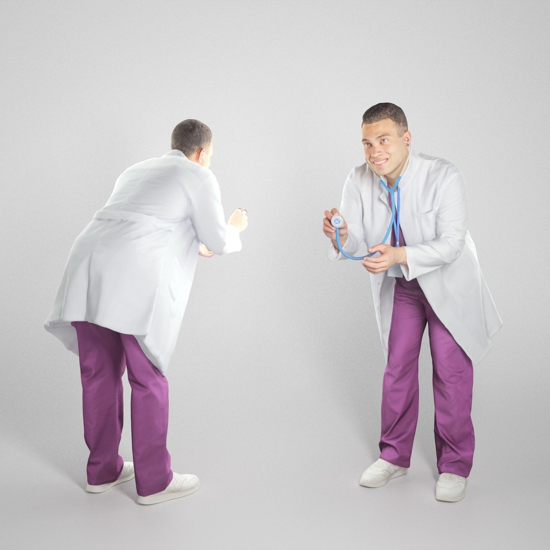 Caucasian Doctor 3D Model – Low Poly Character with Stethoscope, FBX, OBJ - View 3