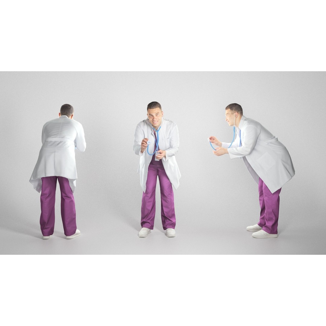 Caucasian Doctor 3D Model – Low Poly Character with Stethoscope, FBX, OBJ - View 4